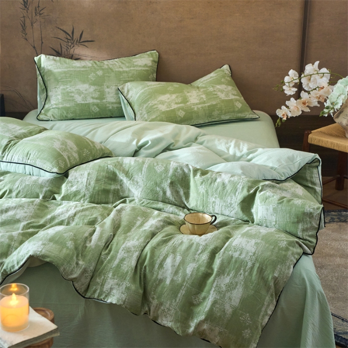 91家纺网 家纺一手货源 找家纺 （总）兰紫橙家纺 2025新款全棉纯棉嵌边色织提花四件套