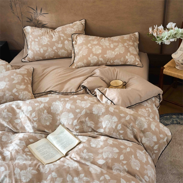 91家纺网 家纺一手货源 找家纺 （总）兰紫橙家纺 2025新款全棉纯棉嵌边色织提花四件套