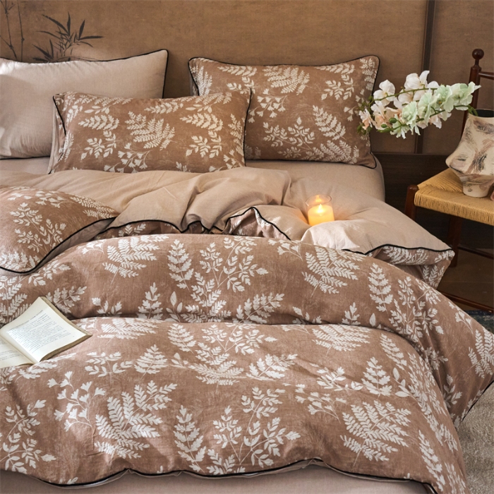 91家纺网 家纺一手货源 找家纺 （总）兰紫橙家纺 2025新款全棉纯棉嵌边色织提花四件套