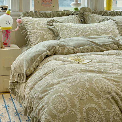 91家纺网 家纺一手货源 找家纺 （总）忆生活家纺 2025新款秋冬韩版公主风5D立体雕花牛奶绒四件套