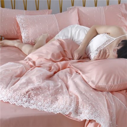 （总）韩秀家纺 2024新款冰丝蕾丝水洗真丝四件套甜馨