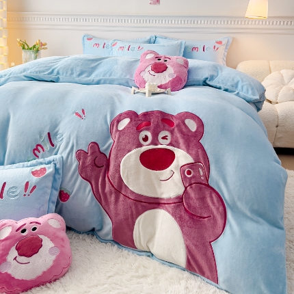 91家纺网 家纺一手货源 找家纺 （总）2025高端加厚加绒大版卡通牛奶绒贴布绣刺绣花四件套韩版小清新儿童法莱绒兔绒婴儿绒宝宝绒四件套