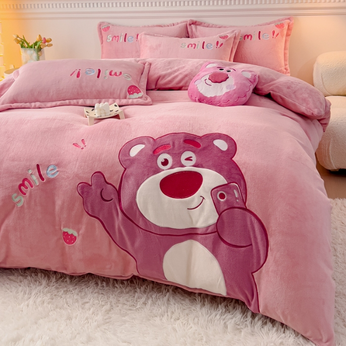 91家纺网 家纺一手货源 找家纺 （总）【苏东来】加绒加厚大版卡通牛奶绒贴布绣刺绣四件套冬季小清新儿童卡通保暖宝宝婴儿绒兔绒法莱绒金貂绒学生三件套件被套四件套