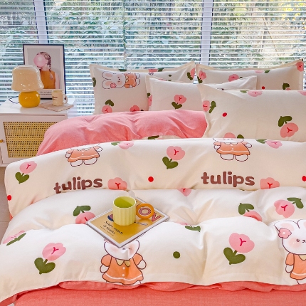 91家纺网 家纺一手货源 找家纺 磨毛单被套植物羊绒被套单品有四件套