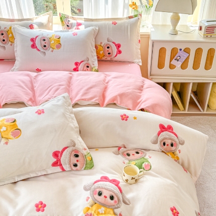 91家纺网 家纺一手货源 找家纺 磨毛单被套植物羊绒被套单品有四件套