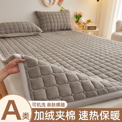 91家纺网 家纺一手货源 找家纺 （总）奇丝雅 2025新款A类牛奶绒床褥床垫软垫家用学生宿舍上下铺寝室床护垫夹棉褥子-大床款套件