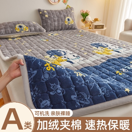 91家纺网 家纺一手货源 找家纺 （总）奇丝雅 2025新款A类牛奶绒床褥床垫软垫家用学生宿舍上下铺寝室床护垫夹棉褥子-大床款套件