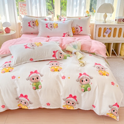 91家纺网 家纺一手货源 找家纺 2025新品磨毛四件套磨绒棉高克重套件床单款床笠款4件套