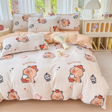 91家纺网 家纺一手货源 找家纺 2025新品磨毛四件套磨绒棉高克重套件床单款床笠款4件套