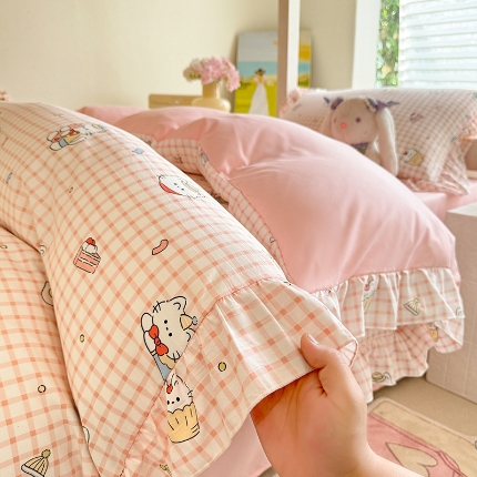 91家纺网 家纺一手货源 找家纺 （总）经年 2025年 学生季 上下铺四季通用韩版花边水洗云朵棉四件套