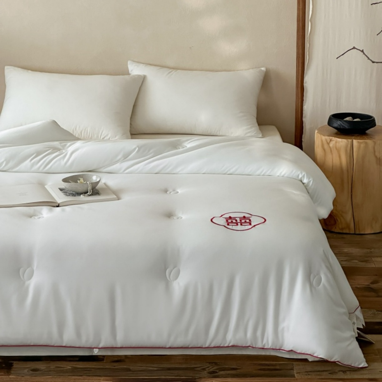 91家纺网 家纺一手货源 找家纺 【喜结连理】傲蕾睡梦森林天丝棉绣花蚕丝羊绒冬被婚庆被子喜被结婚春秋被被芯