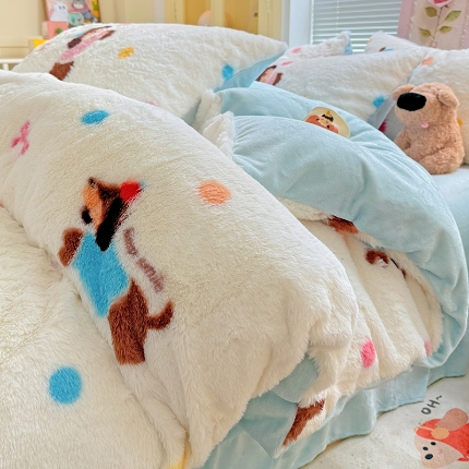 91家纺网 家纺一手货源 找家纺 （总）2025新款直播爆款保暖印花兔毛绒四件套牛奶绒床单款加厚套件