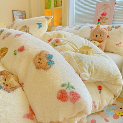 91家纺网 家纺一手货源 找家纺 （总）2025新款直播爆款保暖印花兔毛绒四件套牛奶绒床单款加厚套件