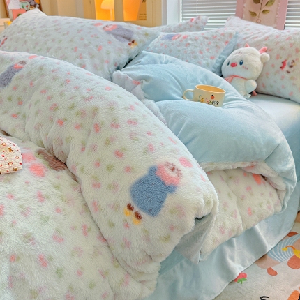 91家纺网 家纺一手货源 找家纺 （总）2025新款直播爆款保暖印花兔毛绒四件套牛奶绒床单款加厚套件