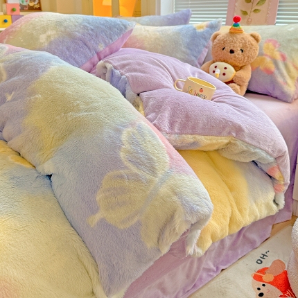 91家纺网 家纺一手货源 找家纺 （总）2025新款直播爆款保暖印花兔毛绒四件套牛奶绒床单款加厚套件
