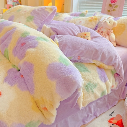 91家纺网 家纺一手货源 找家纺 （总）2025新款直播爆款保暖印花兔毛绒四件套牛奶绒床单款加厚套件