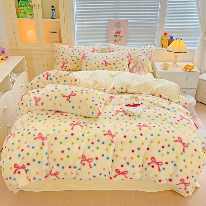 91家纺网 家纺一手货源 找家纺 （总）2025新款直播爆款保暖印花兔毛绒四件套牛奶绒床单款加厚套件