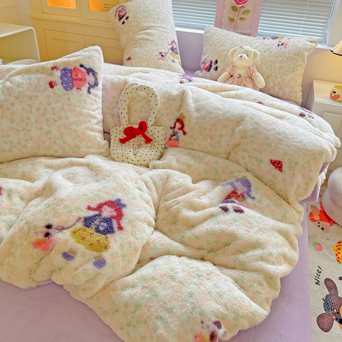 91家纺网 家纺一手货源 找家纺 （总）2025新款直播爆款保暖印花兔毛绒四件套牛奶绒床单款加厚套件