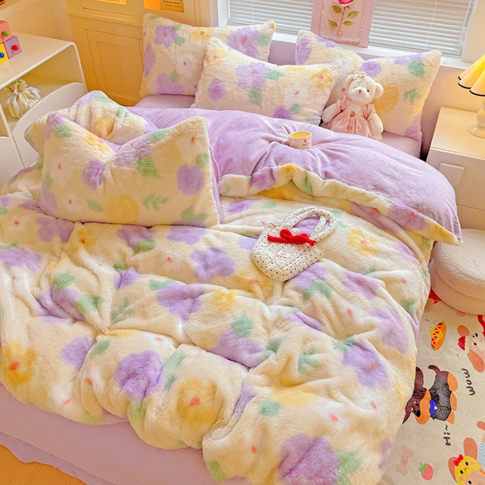 91家纺网 家纺一手货源 找家纺 （总）2025新款直播爆款保暖印花兔毛绒四件套牛奶绒床单款加厚套件