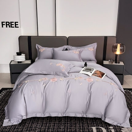 91家纺网 家纺一手货源 找家纺 （总）2025新款刺绣亲肤棉简约高端四件套 玫瑰之恋