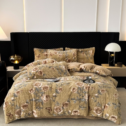 91家纺网 家纺一手货源 找家纺 （总）2025新品美拉德风格兔毛四件套牛奶绒加厚保暖套件