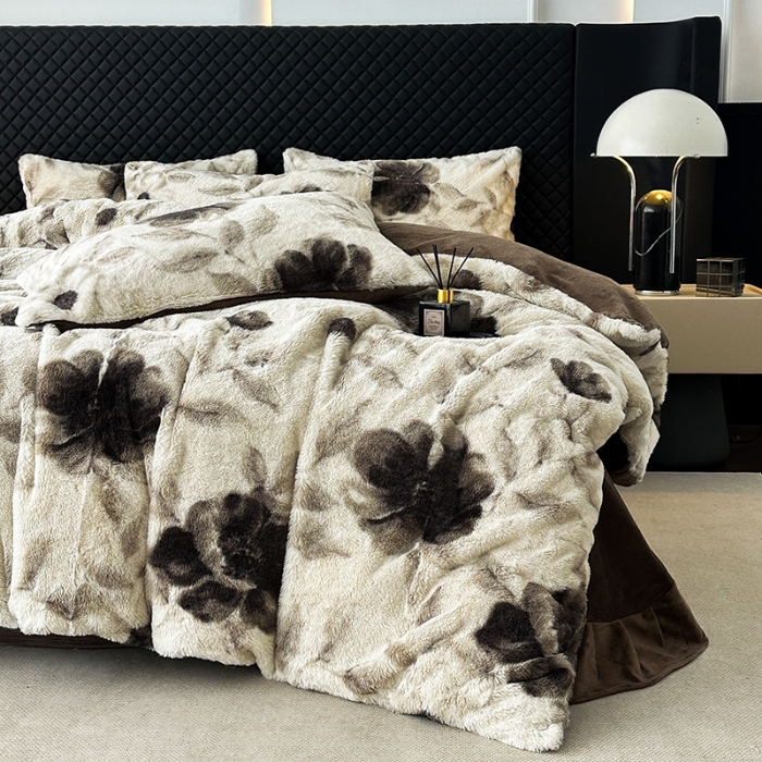 91家纺网 家纺一手货源 找家纺 （总）2025新品美拉德风格兔毛四件套牛奶绒加厚保暖套件