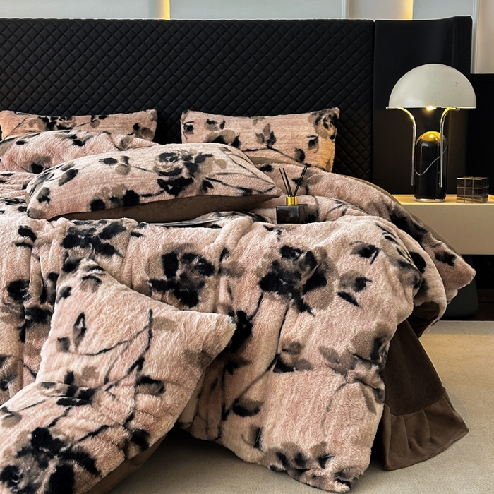 91家纺网 家纺一手货源 找家纺 （总）2025新品美拉德风格兔毛四件套牛奶绒加厚保暖套件