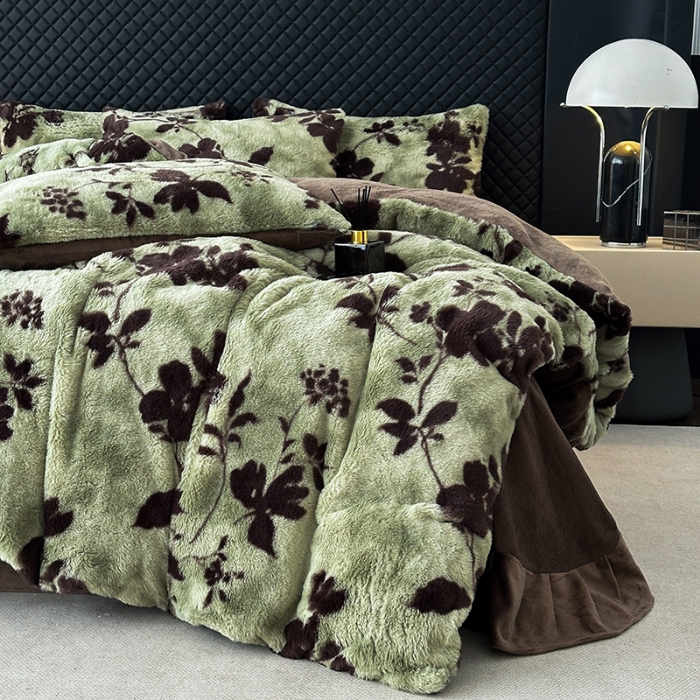 91家纺网 家纺一手货源 找家纺 （总）2025新品美拉德风格兔毛四件套牛奶绒加厚保暖套件