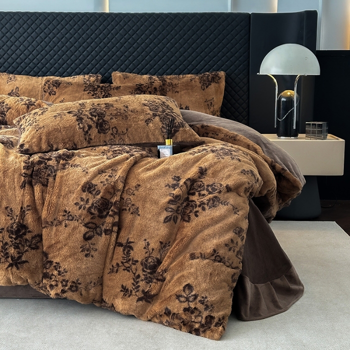 91家纺网 家纺一手货源 找家纺 （总）2025新品美拉德风格兔毛四件套牛奶绒加厚保暖套件