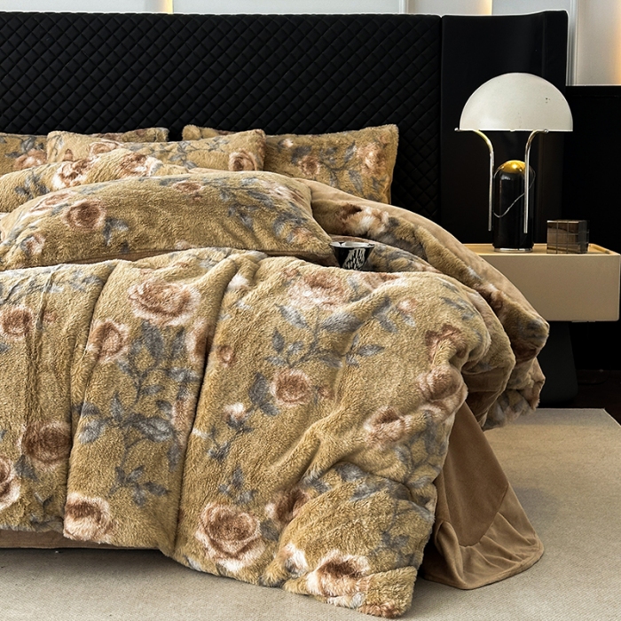 91家纺网 家纺一手货源 找家纺 （总）2025新品美拉德风格兔毛四件套牛奶绒加厚保暖套件