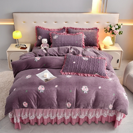 91家纺网 家纺一手货源 找家纺 （总）三友家纺 直播爆款牛奶绒印花蕾丝花边床盖床裙单件三件套四件套