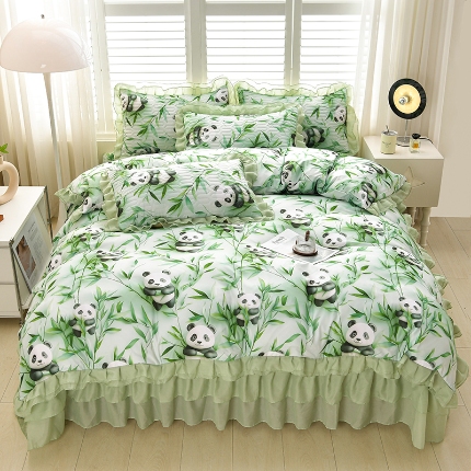 91家纺网 家纺一手货源 找家纺 （总）三友家纺 新款5D印花蕾丝花边床盖四件套（被套款 夏被款）