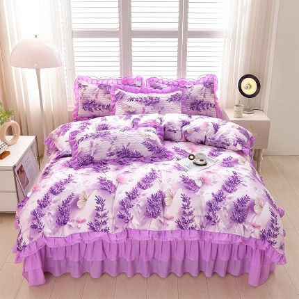 91家纺网 家纺一手货源 找家纺 （总）三友家纺 新款5D印花蕾丝花边床盖四件套（被套款 夏被款）