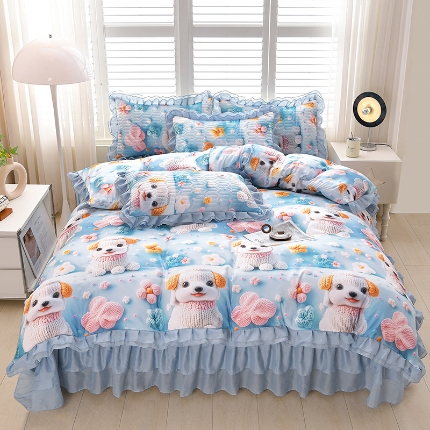 91家纺网 家纺一手货源 找家纺 （总）三友家纺 新款5D印花蕾丝花边床盖四件套（被套款 夏被款）