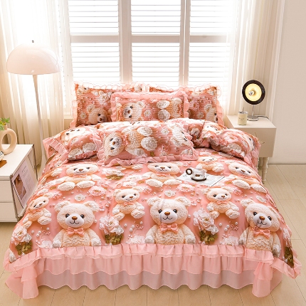 91家纺网 家纺一手货源 找家纺 （总）三友家纺 新款5D印花蕾丝花边床盖四件套（被套款 夏被款）