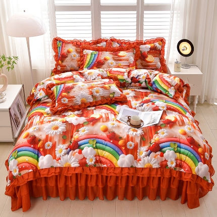 91家纺网 家纺一手货源 找家纺 （总）三友家纺 新款5D印花蕾丝花边床盖四件套（被套款 夏被款）