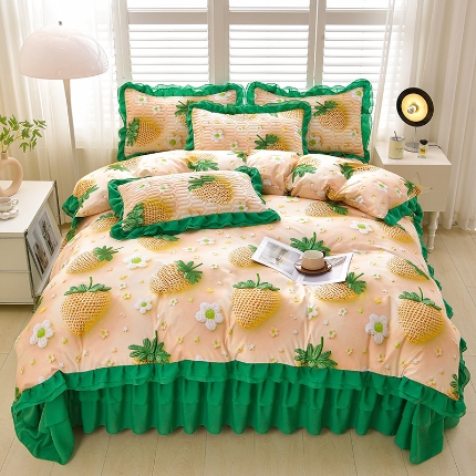 91家纺网 家纺一手货源 找家纺 （总）三友家纺 新款5D印花蕾丝花边床盖四件套（被套款 夏被款）