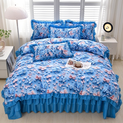 91家纺网 家纺一手货源 找家纺 （总）三友家纺 新款5D印花蕾丝花边床盖四件套（被套款 夏被款）