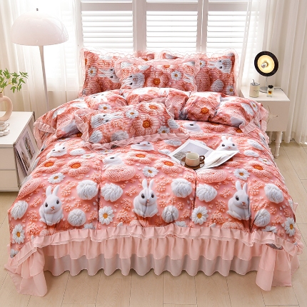 91家纺网 家纺一手货源 找家纺 （总）三友家纺 新款5D印花蕾丝花边床盖四件套（被套款 夏被款）