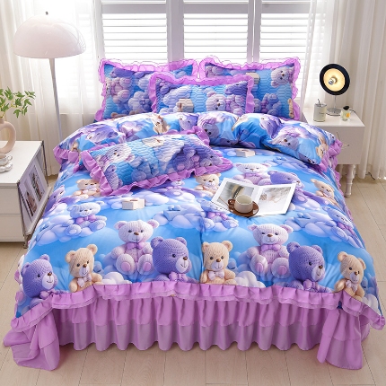 91家纺网 家纺一手货源 找家纺 （总）三友家纺 新款5D印花蕾丝花边床盖四件套（被套款 夏被款）