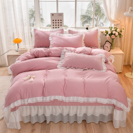 91家纺网 家纺一手货源 找家纺 （总）三友家纺 直播爆款手工蝴蝶结花边床盖四件套（被套款/夏被款）