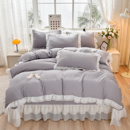 91家纺网 家纺一手货源 找家纺 （总）三友家纺 直播爆款手工蝴蝶结花边床盖四件套（被套款/夏被款）