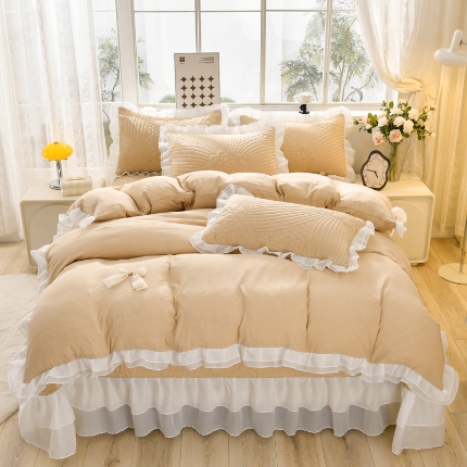 91家纺网 家纺一手货源 找家纺 （总）三友家纺 直播爆款手工蝴蝶结花边床盖四件套（被套款/夏被款）