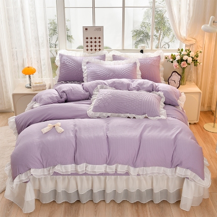 91家纺网 家纺一手货源 找家纺 （总）三友家纺 直播爆款手工蝴蝶结花边床盖四件套（被套款/夏被款）