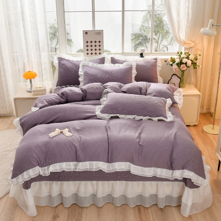 91家纺网 家纺一手货源 找家纺 （总）三友家纺 直播爆款手工蝴蝶结花边床盖四件套（被套款/夏被款）