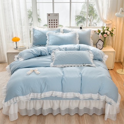 91家纺网 家纺一手货源 找家纺 （总）三友家纺 直播爆款手工蝴蝶结花边床盖四件套（被套款/夏被款）