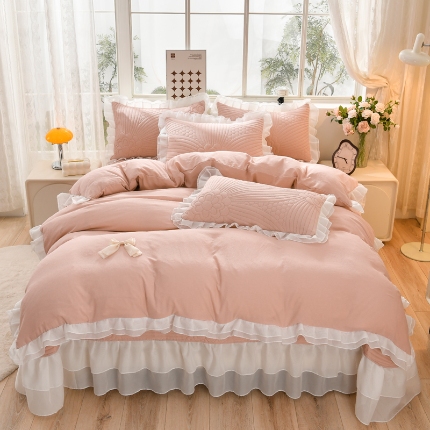 91家纺网 家纺一手货源 找家纺 （总）三友家纺 直播爆款手工蝴蝶结花边床盖四件套（被套款/夏被款）