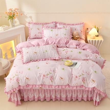 91家纺网 家纺一手货源 找家纺 （总）三友家纺 爆款韩版蕾丝花边床盖四件套（被套款 夏被款）