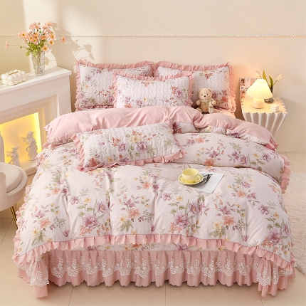 91家纺网 家纺一手货源 找家纺 （总）三友家纺 爆款韩版蕾丝花边床盖四件套（被套款 夏被款）