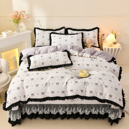 91家纺网 家纺一手货源 找家纺 （总）三友家纺 爆款韩版蕾丝花边床盖四件套（被套款 夏被款）